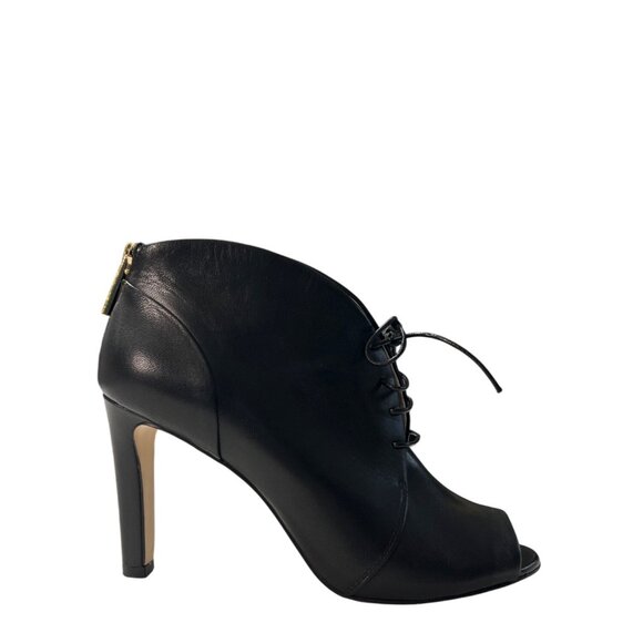 Louise Et Cie Black Leather Peep-Toe Ankle Booties Size 8 - Picture 1 of 10